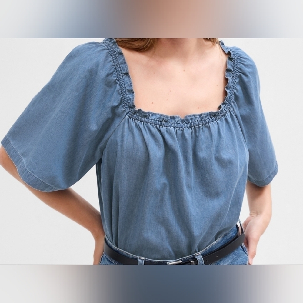 Gap Relaxed Denim Square neck Top size XL